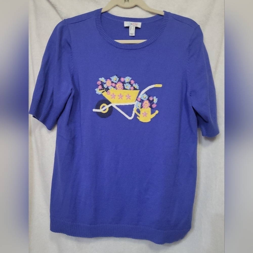 Denim & Co. Crew Neck Elbow Sleeve Sweater with Intarsia